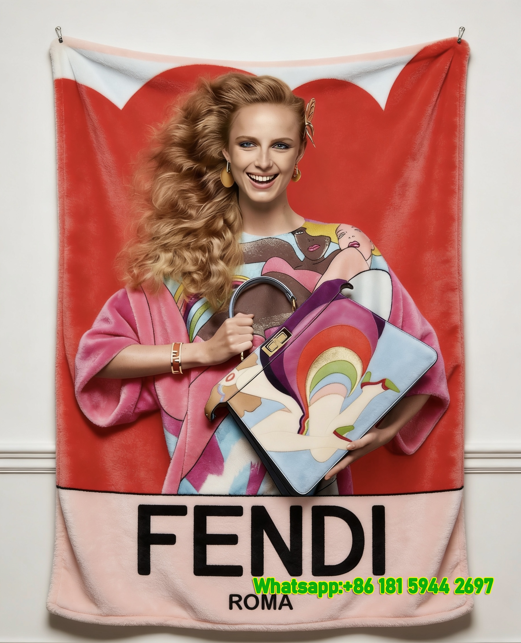 Fendi Roma Pop Art Print Flannel Throw Blanket IMG_9635